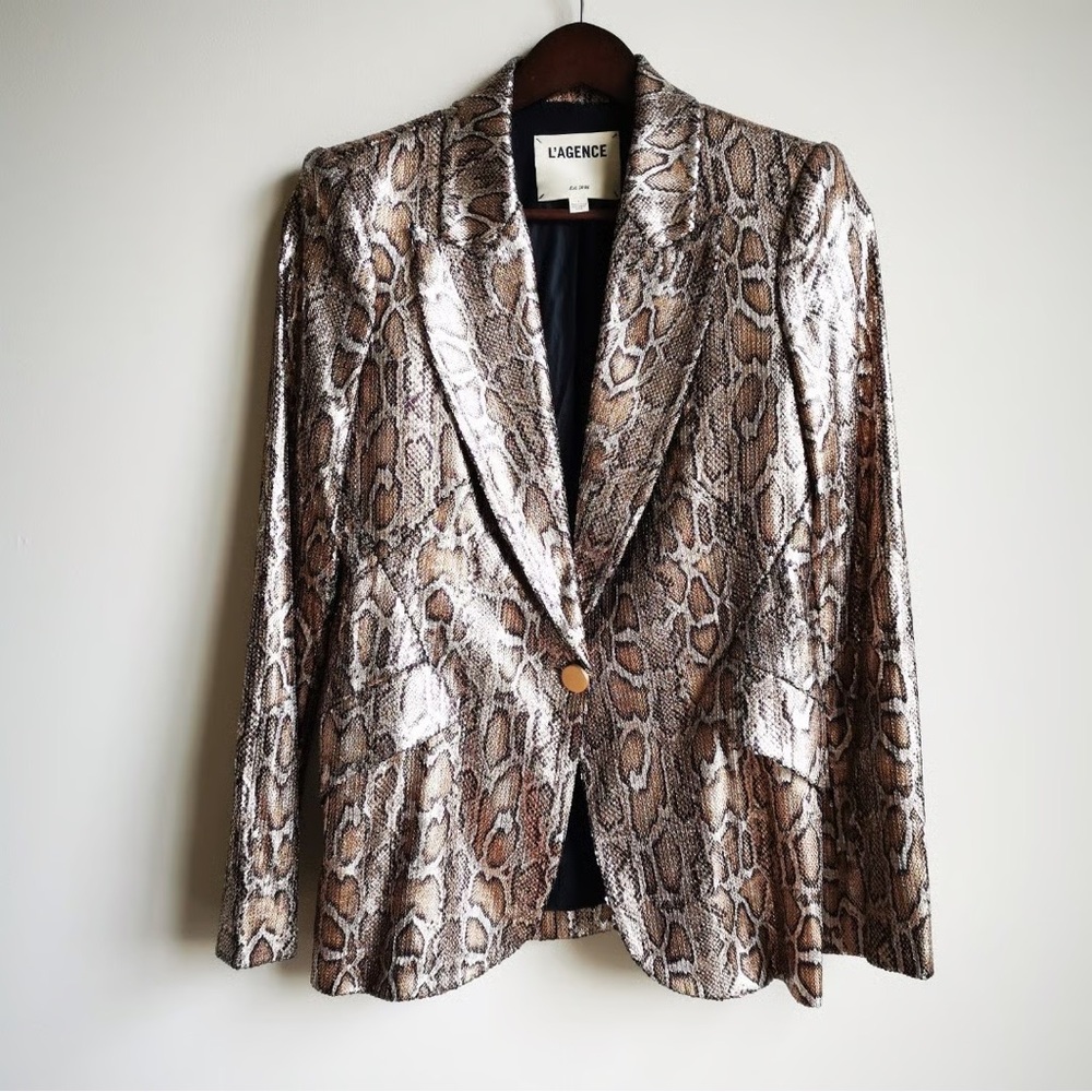 L'AGENCE Chamberlain Sequin Animal Print Blazer